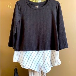 Black high-low top w/striped blouse bottom